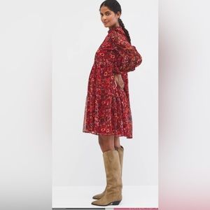 CRINKLE CHIFFON RUFFLE SLEEVE TIER MATERNITY DRESS